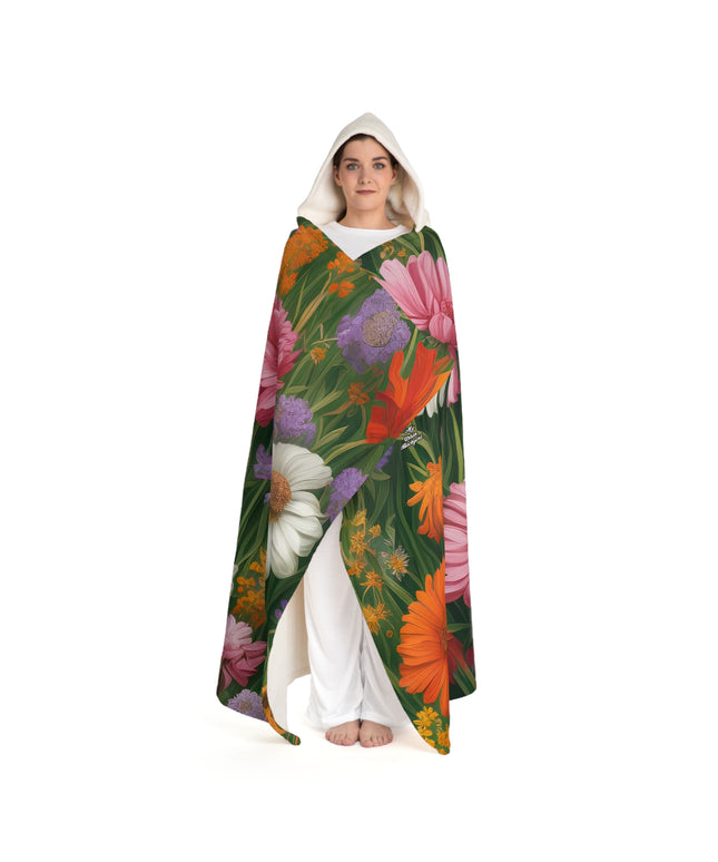 Wildflower Field, Cozy Hooded Sherpa Fleece Blanket