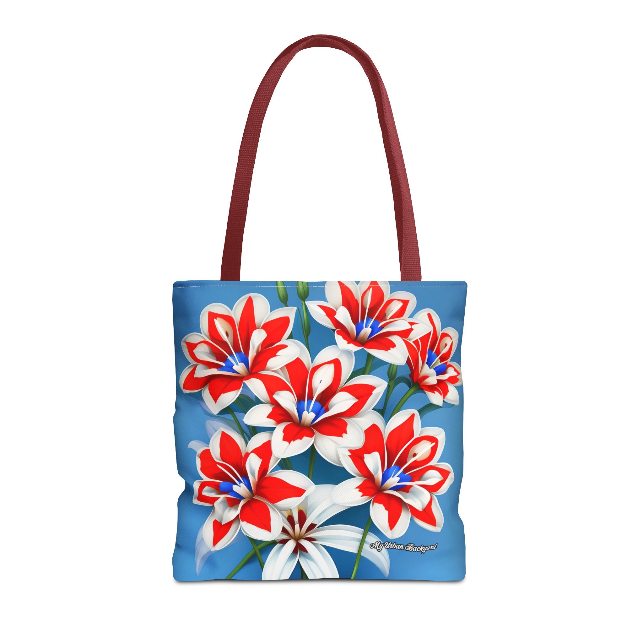 Bouquet of Red White and Blue Flowers Tote Bag with Cotton Handles For Everyday Use, 3 Sizes