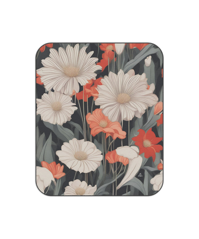 Art Deco Flowers, Cozy Outdoor Picnic Blanket, Water-Resistant Bottom, 51" × 61"
