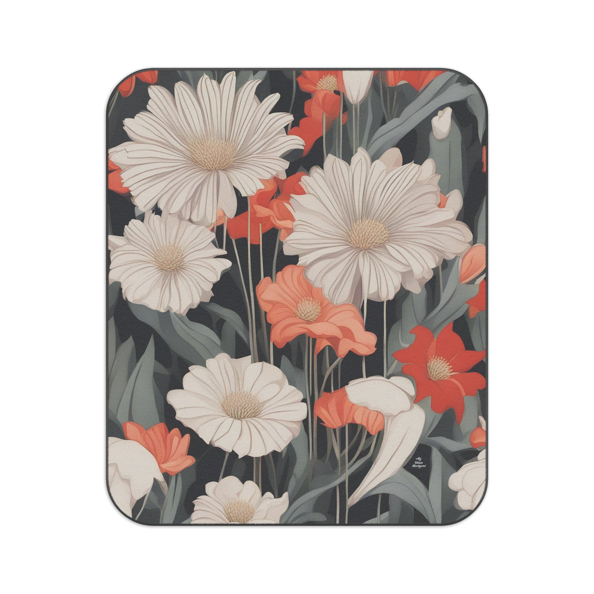 Art Deco Flowers, Cozy Outdoor Picnic Blanket, Water-Resistant Bottom, 51" × 61"