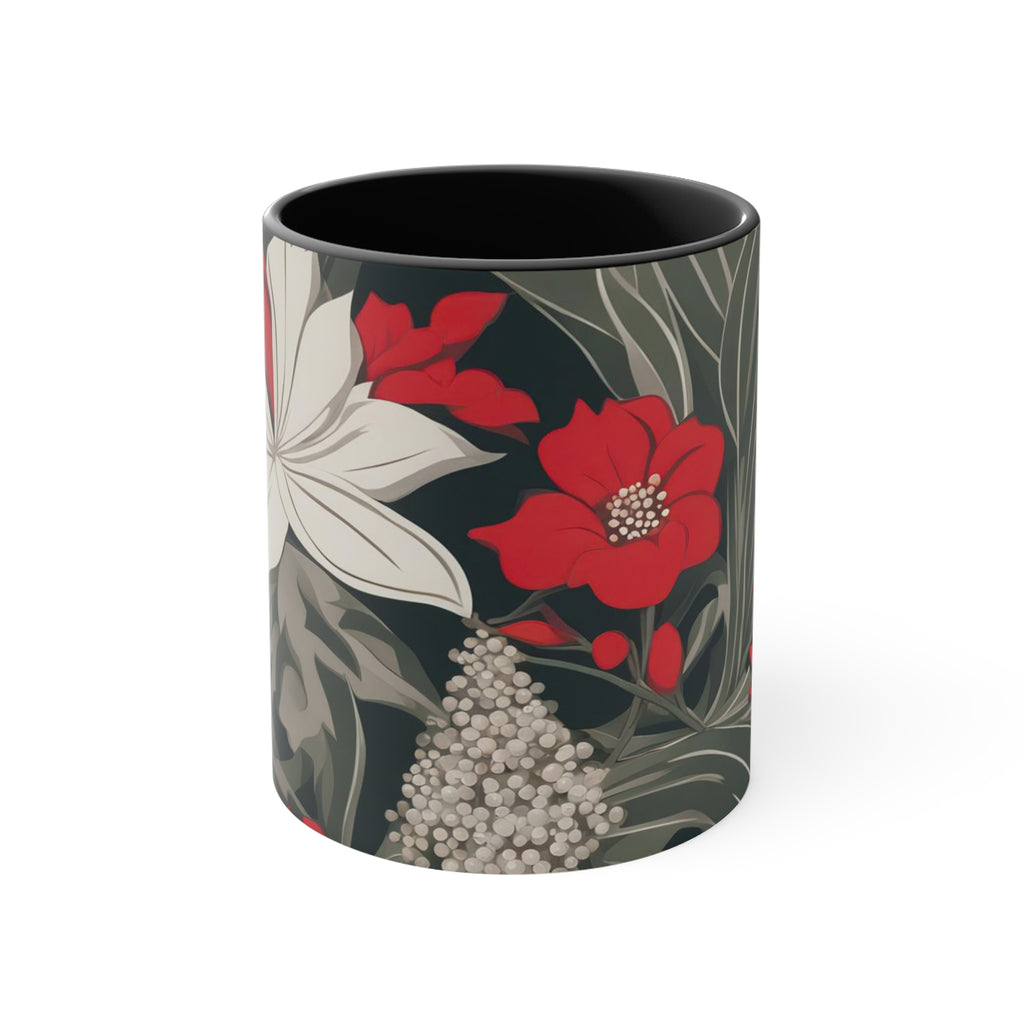 Red and White Flowers, Ceramic Mug - Perfect for Coffee, Tea, and More!
