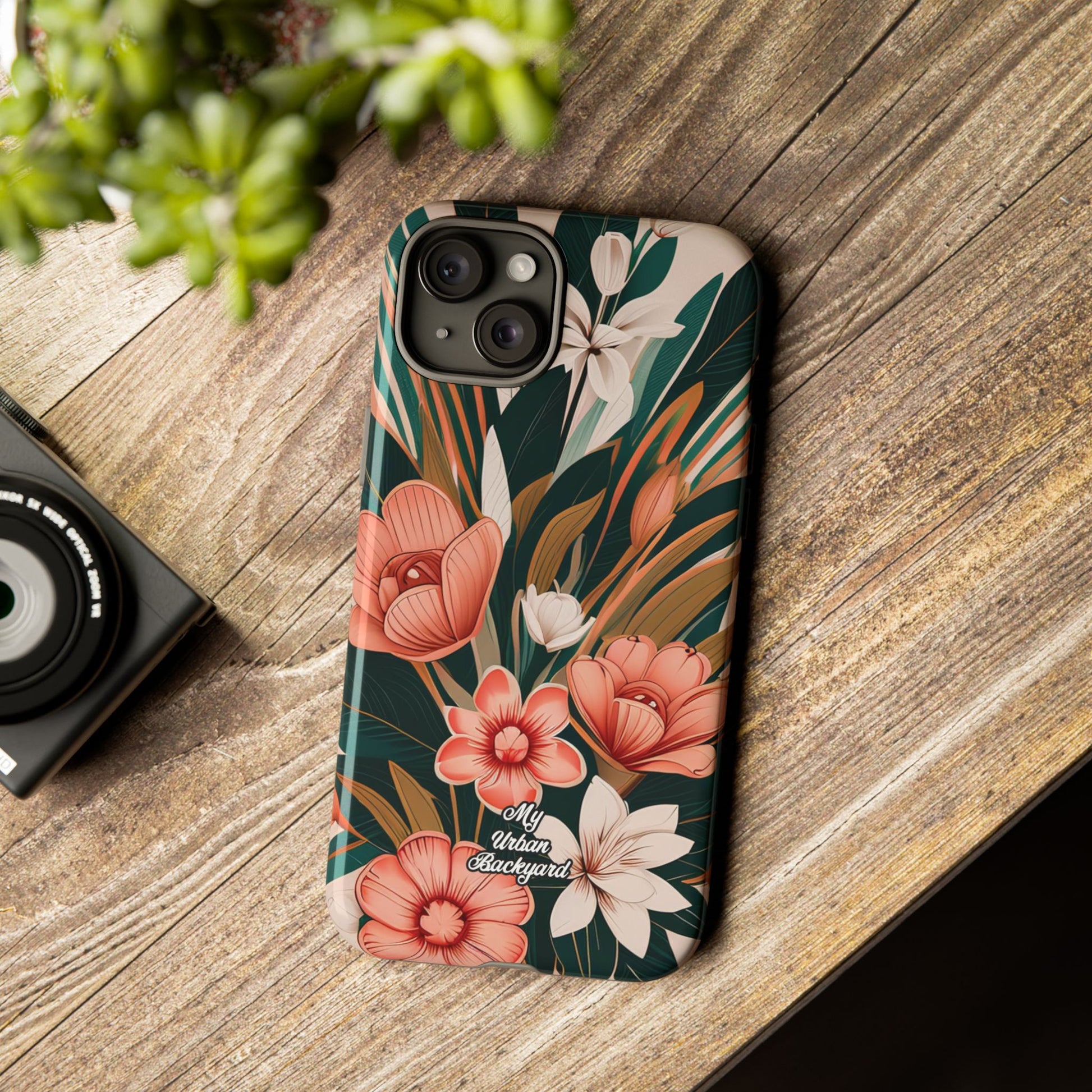 Peach Art Deco Flowers, Cell Phone Case - Apple, Samsung, Google Pixel