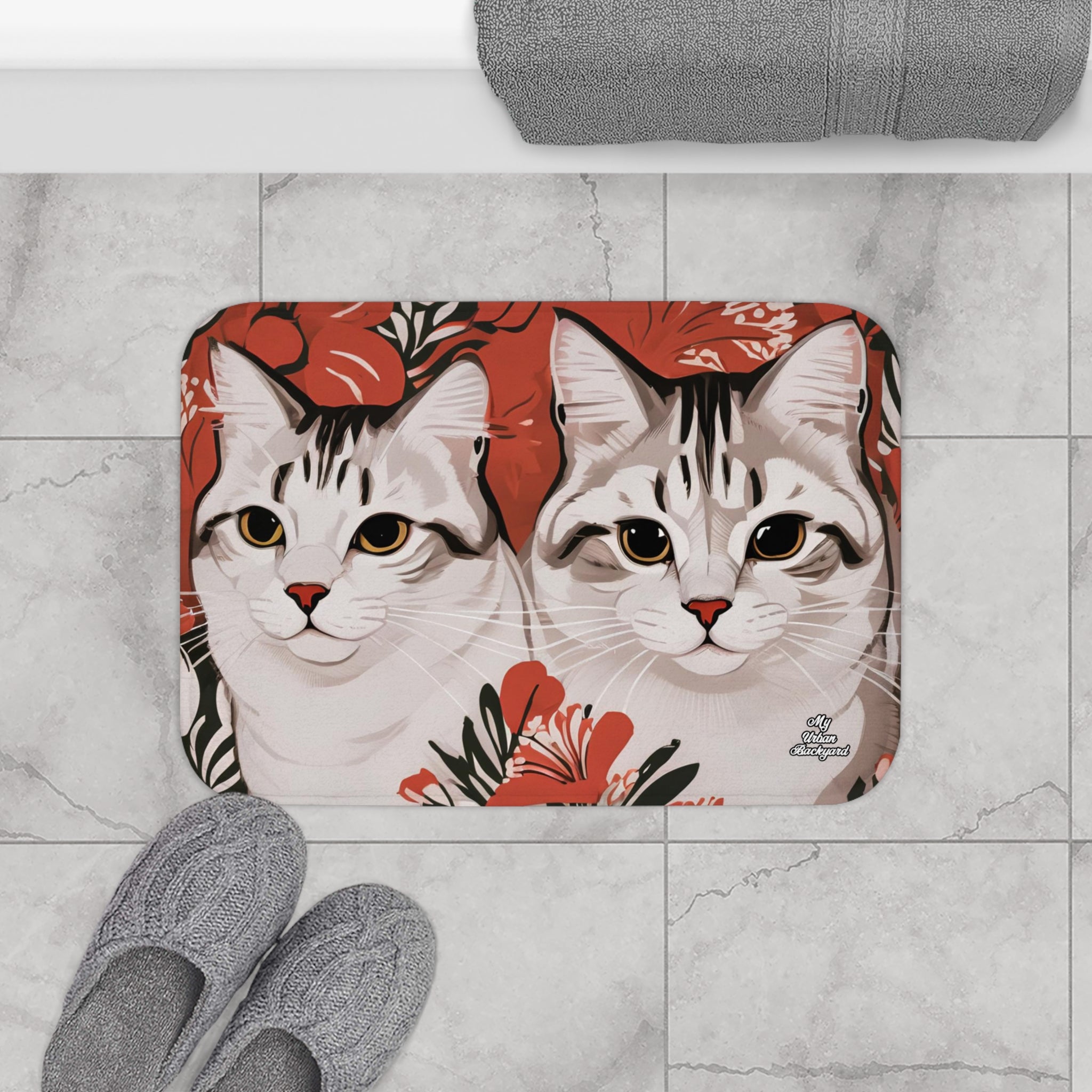 Tess & Jess Clawfield, Cat Memory Foam Bath Mat - Cozy Bathroom Essential