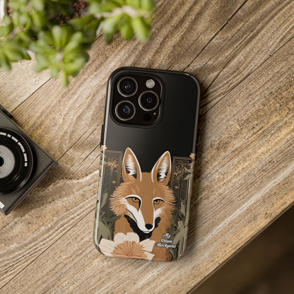 Art Deco Coyote with Flower, Cell Phone Case - Apple, Samsung or Google Pixel