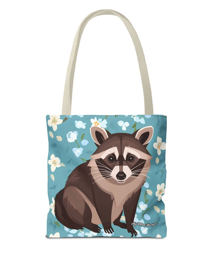 Young Raccoon w Flowers Tote Bag with Cotton Handles For Everyday Use, 3 Sizes