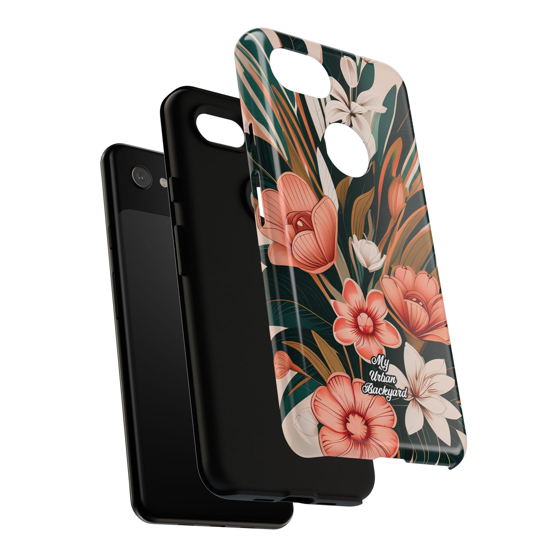 Peach Art Deco Flowers, Cell Phone Case - Apple, Samsung, Google Pixel
