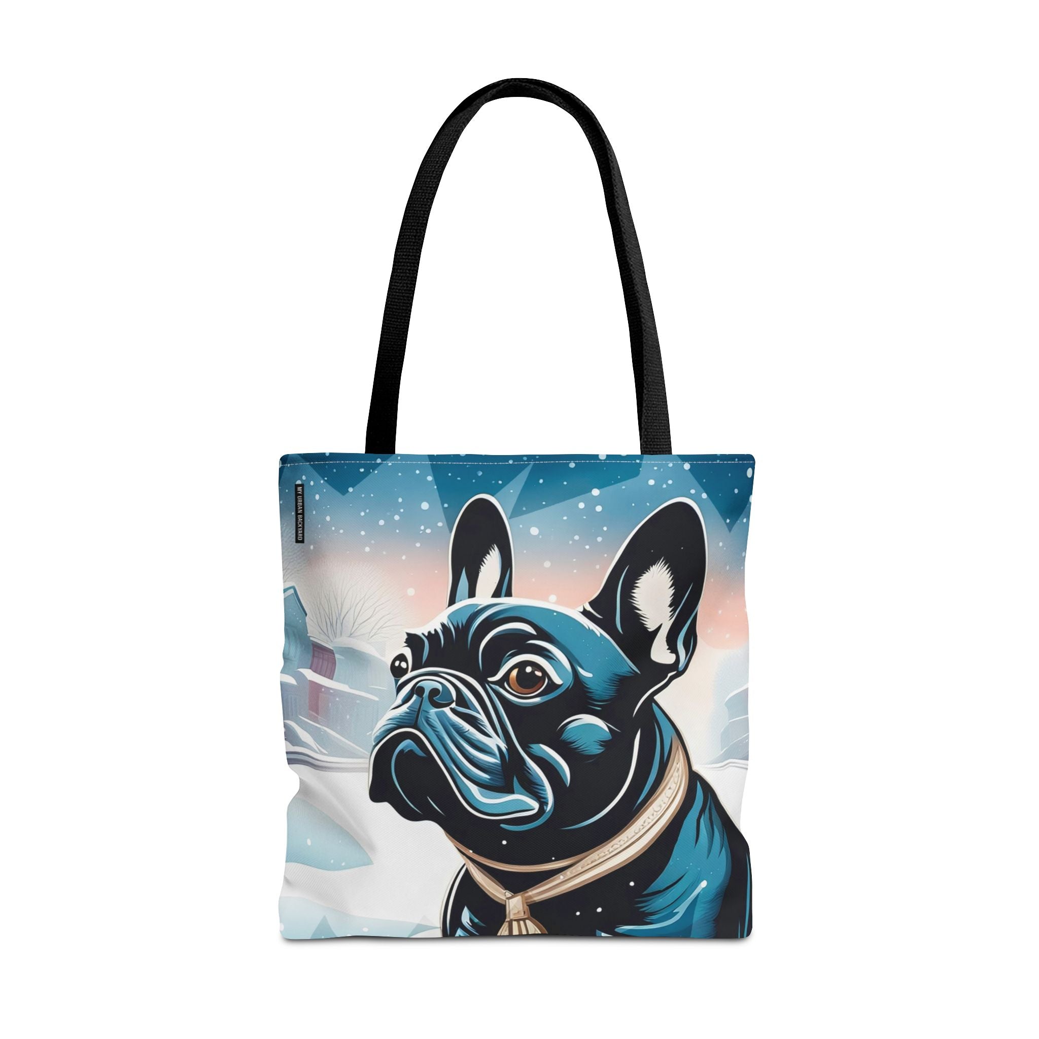 French Bulldog Winter Tote Bag — Snowy Pup All-Over Print Tote