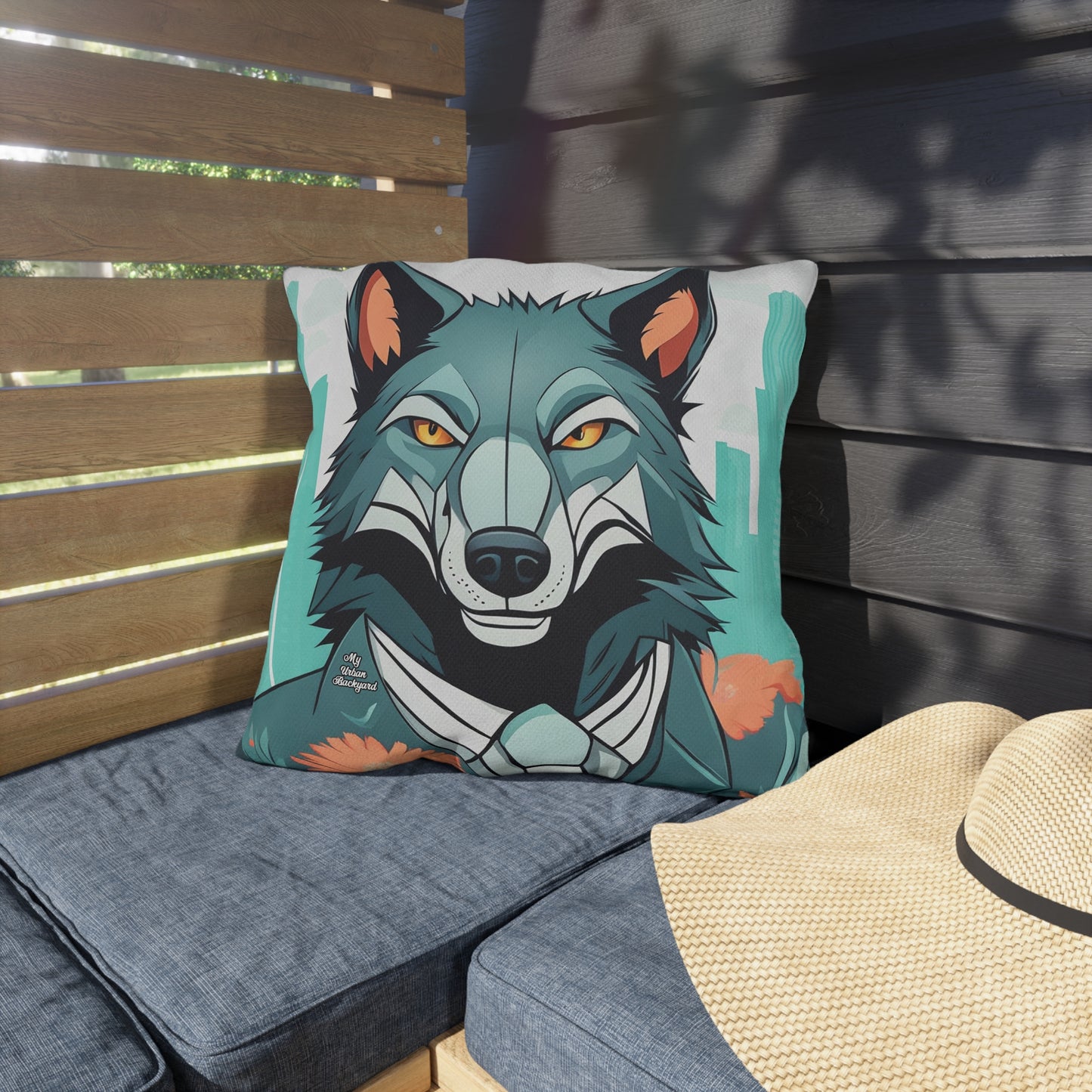 Vincent Blueclaw, Wolf Throw Pillow, Indoor/Outdoor Decor for Home or Office