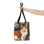 Orange Cat with Flowers, Tote Bag w Cotton Handles