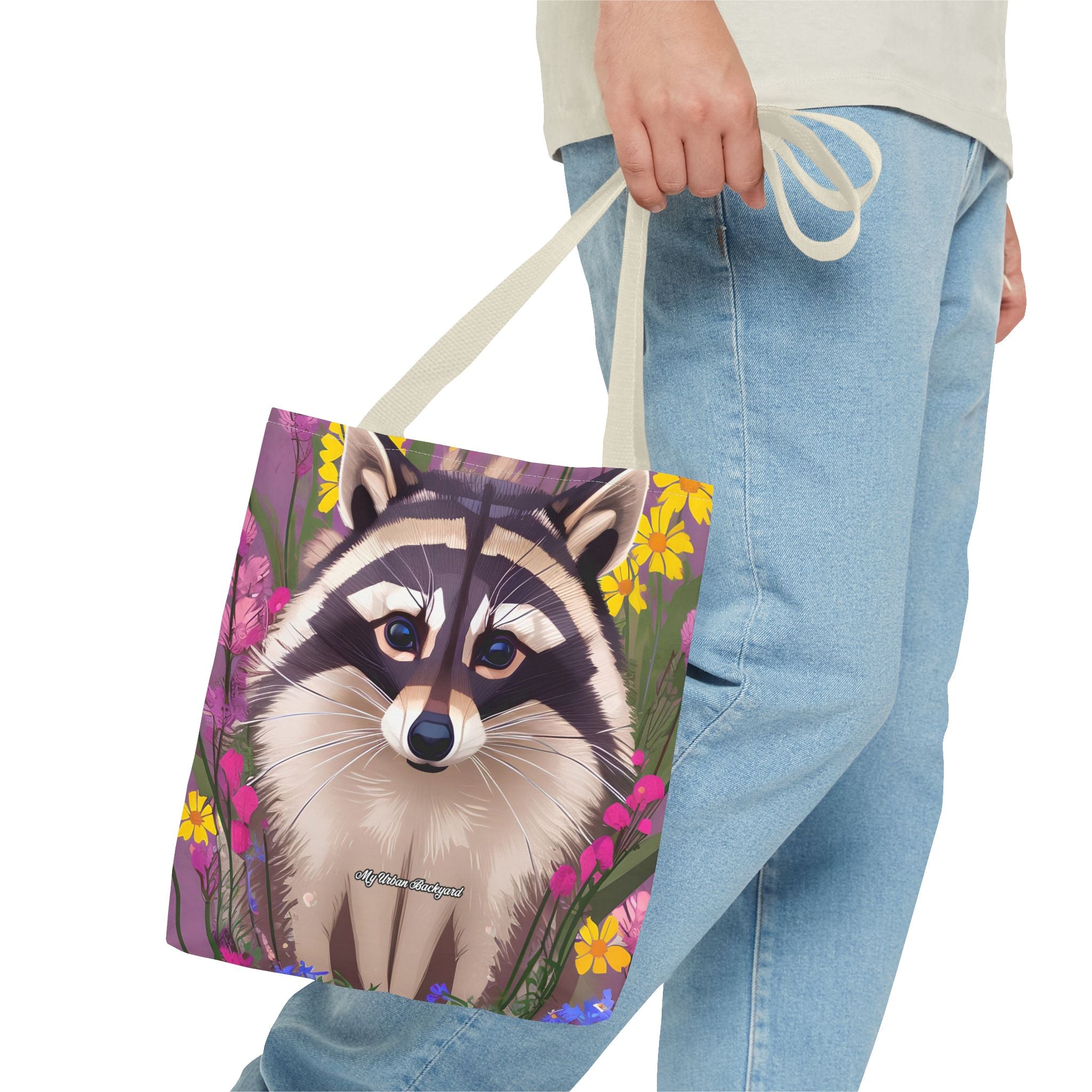 Raccoon and Flowers Tote Bag with Cotton Handles For Everyday Use, 3 Sizes