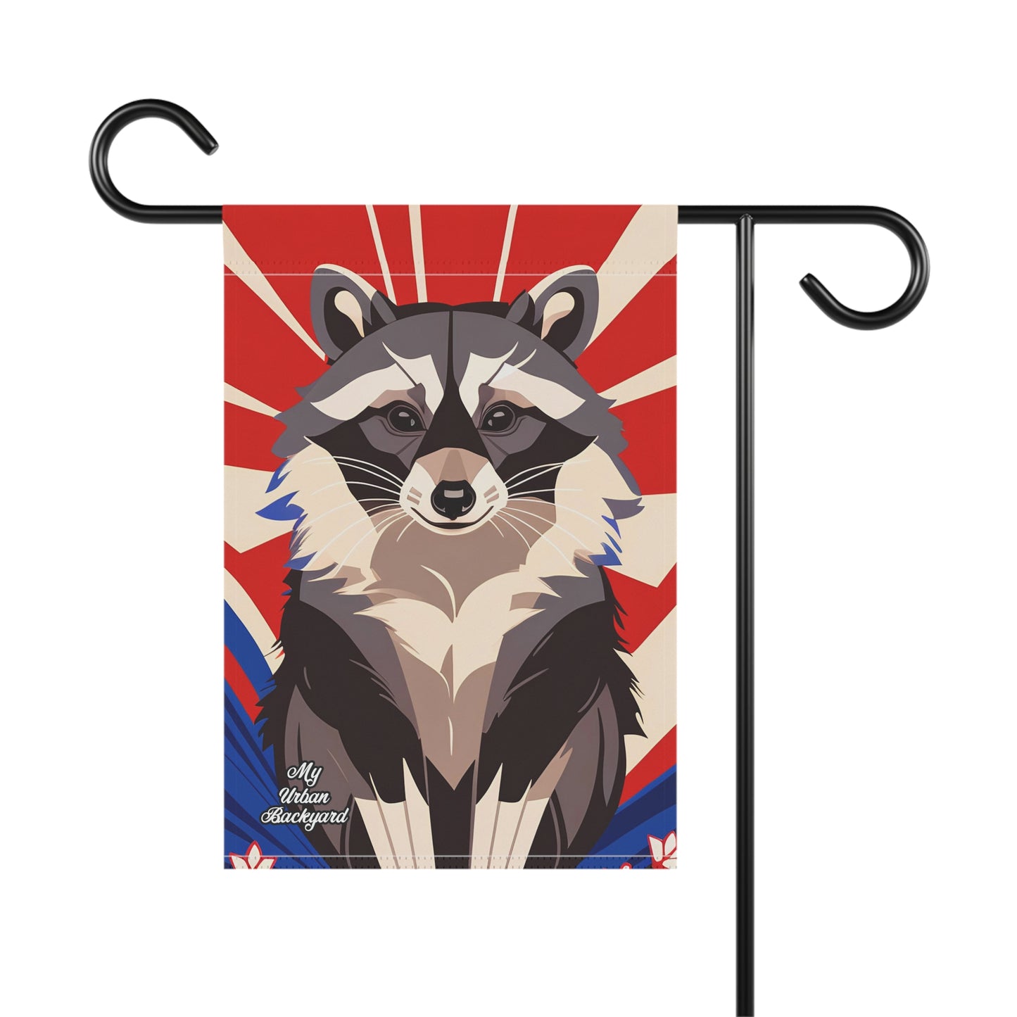 Raccoon on Art Deco Rays, Garden Flag for Yard, Patio, Porch, or Work, 12"x18" - Flag only