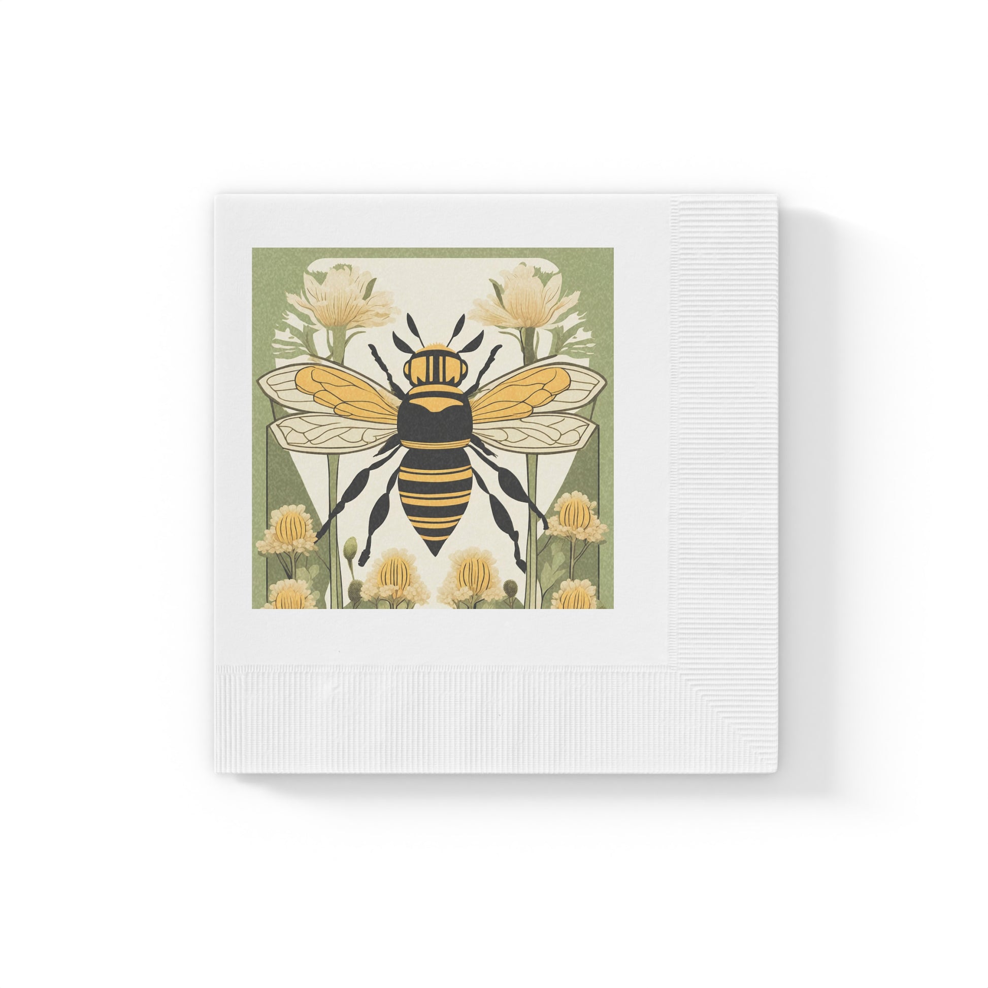 Bee With Flowers, Garden Cocktail Napkins — Vintage Floral Honeybee Design, 2 sizes, Pack of 50 or 100