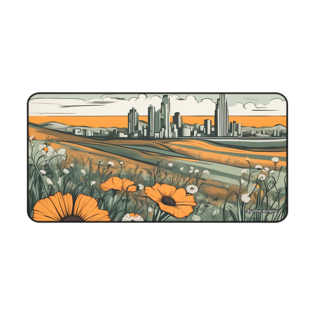 Cityscape Floral Desk Mat | Desktop Protector, Home Office Decor, Gift for Nature Lovers, Stylish Mousepad