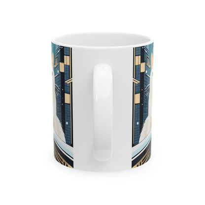 Snowy City Cat Ceramic Mug - 11 oz