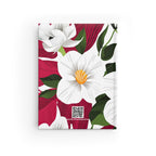 Hardcover Writing Journal with 128 ruled line pages - White Flowers on Red
