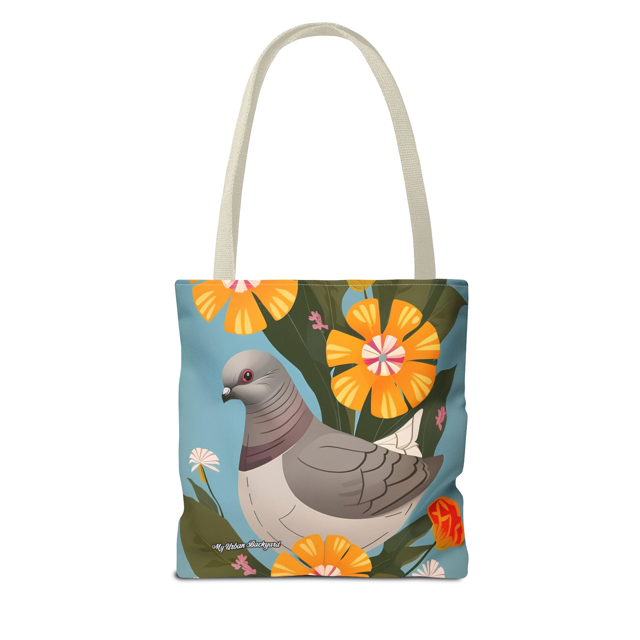 Pigeon and Yellow Flowers Tote Bag with Cotton Handles For Everyday Use, 3 Sizes