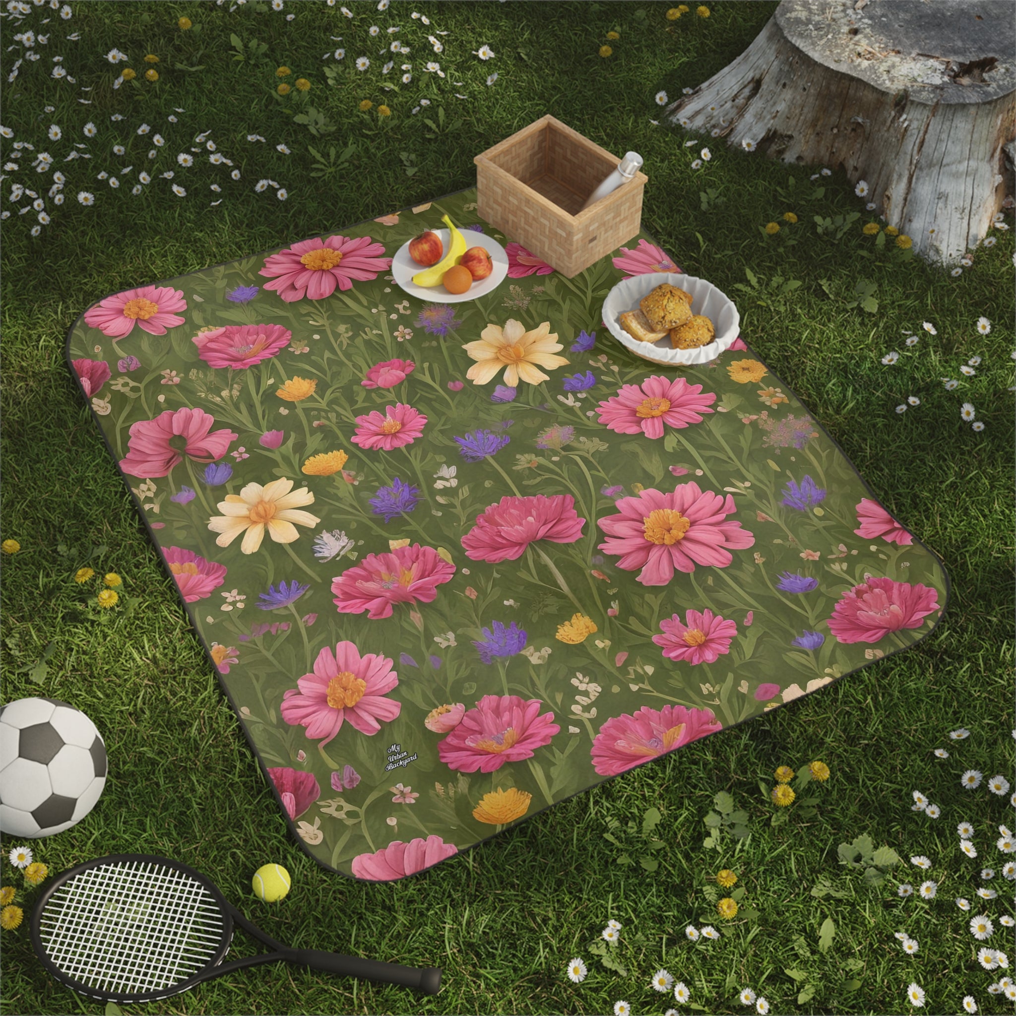 Field of Flowers, Cozy Outdoor Picnic Blanket, Water-Resistant Bottom, 51" × 61"