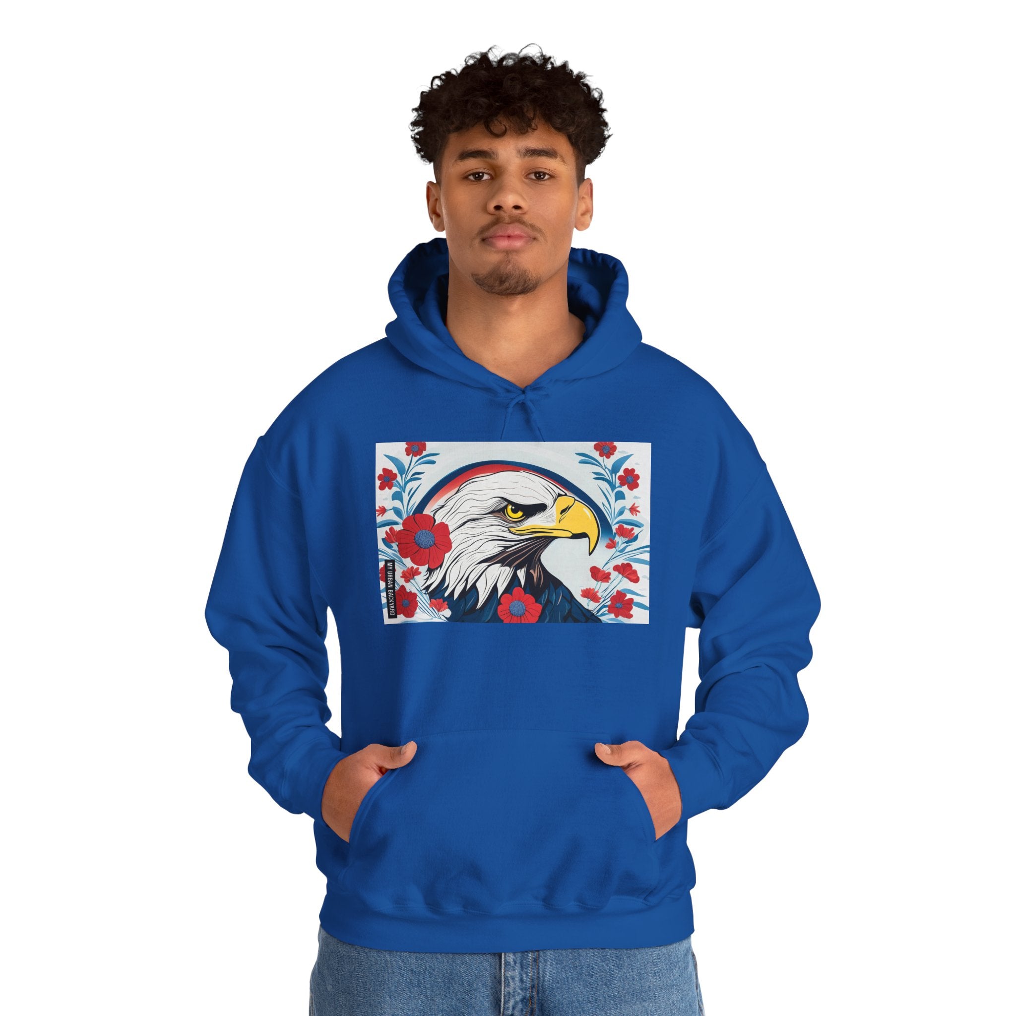 Bald Eagle w Flowers, Unisex Hoodie w Front Pocket