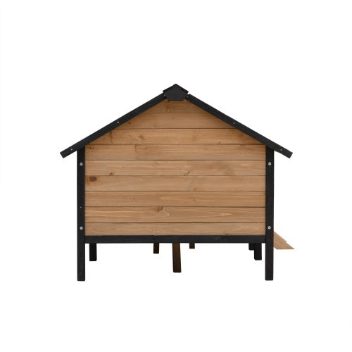 Outdoor Large Cabin Style Wooden Dog House With Porch, Backyard Shelter for Animals