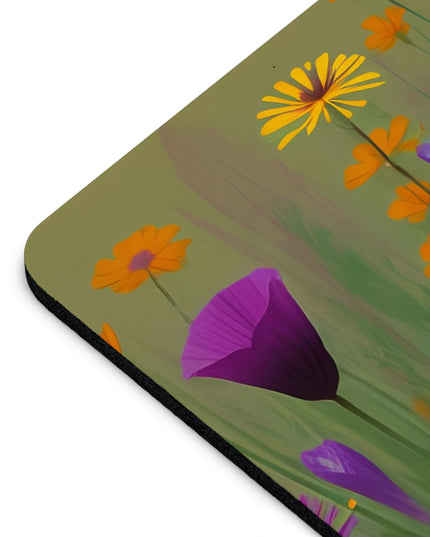 Computer Mouse Pad with Non-slip rubber bottom for Home or Office - Orange and Purple Wildflowers