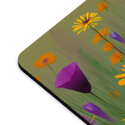 Computer Mouse Pad with Non-slip rubber bottom for Home or Office - Orange and Purple Wildflowers