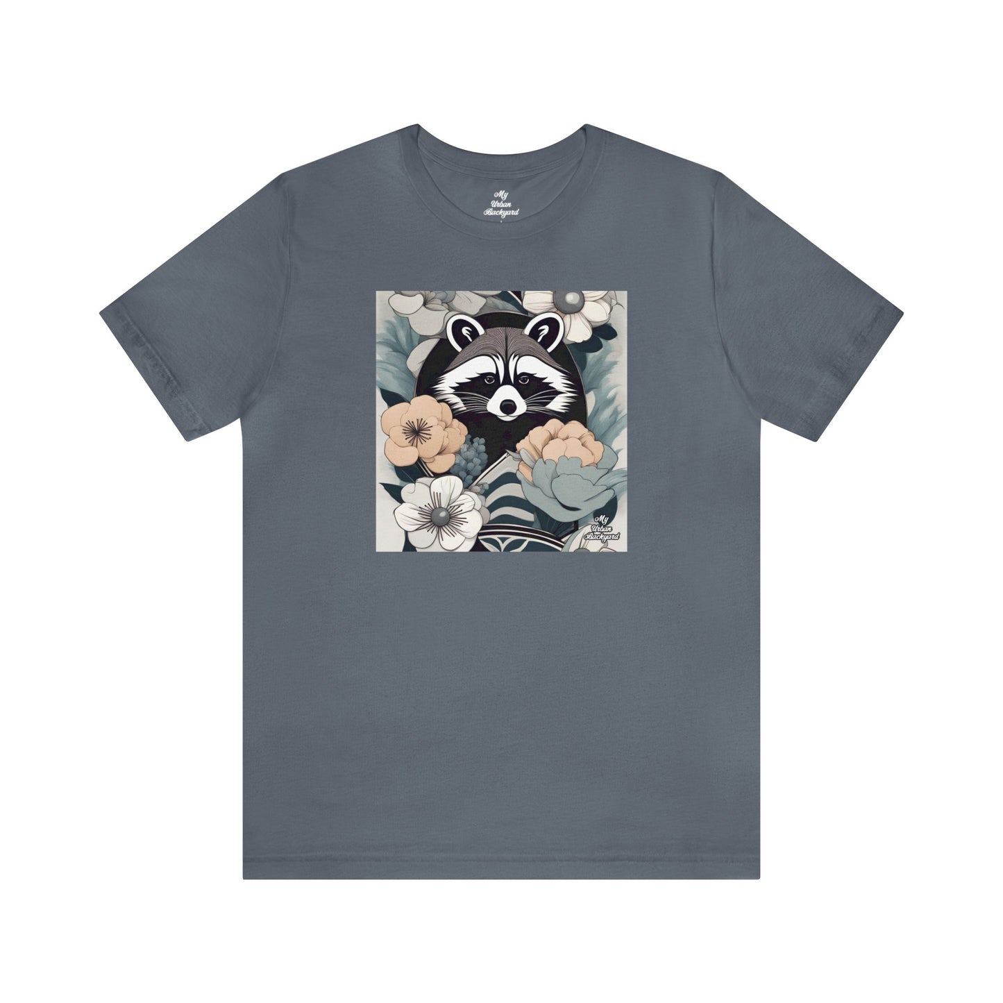 Art Deco Raccoon with Flowers, Soft 100% Jersey Cotton T-Shirt, Unisex, Short Sleeve, Retail Fit