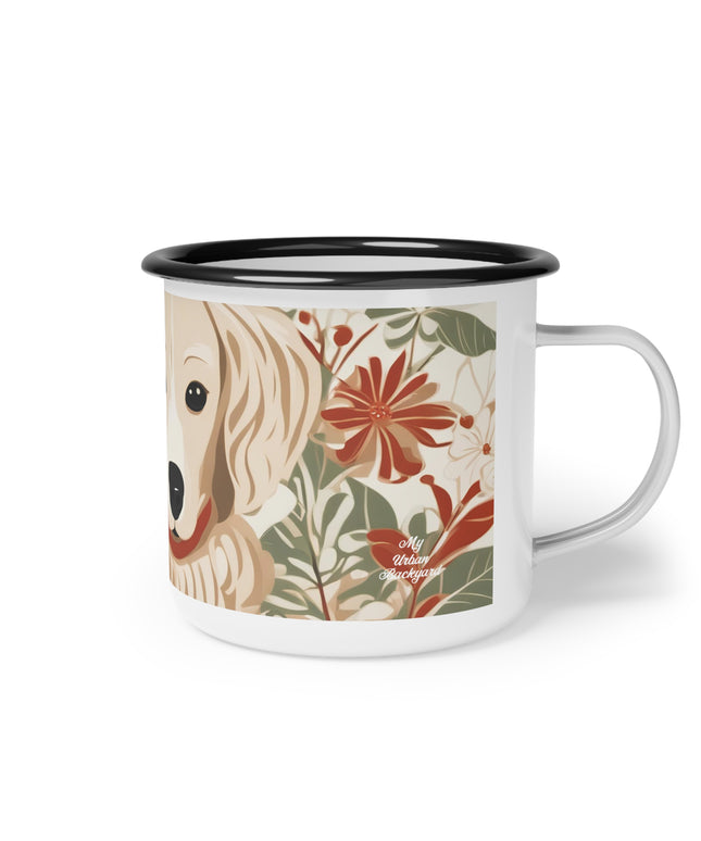 Puppy with a Red Collar, Enamel Camping Mug for Coffee, Tea, Cocoa, or Cereal - 12oz