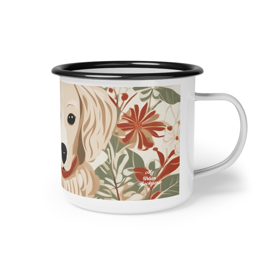 Puppy with a Red Collar, Enamel Camping Mug for Coffee, Tea, Cocoa, or Cereal - 12oz
