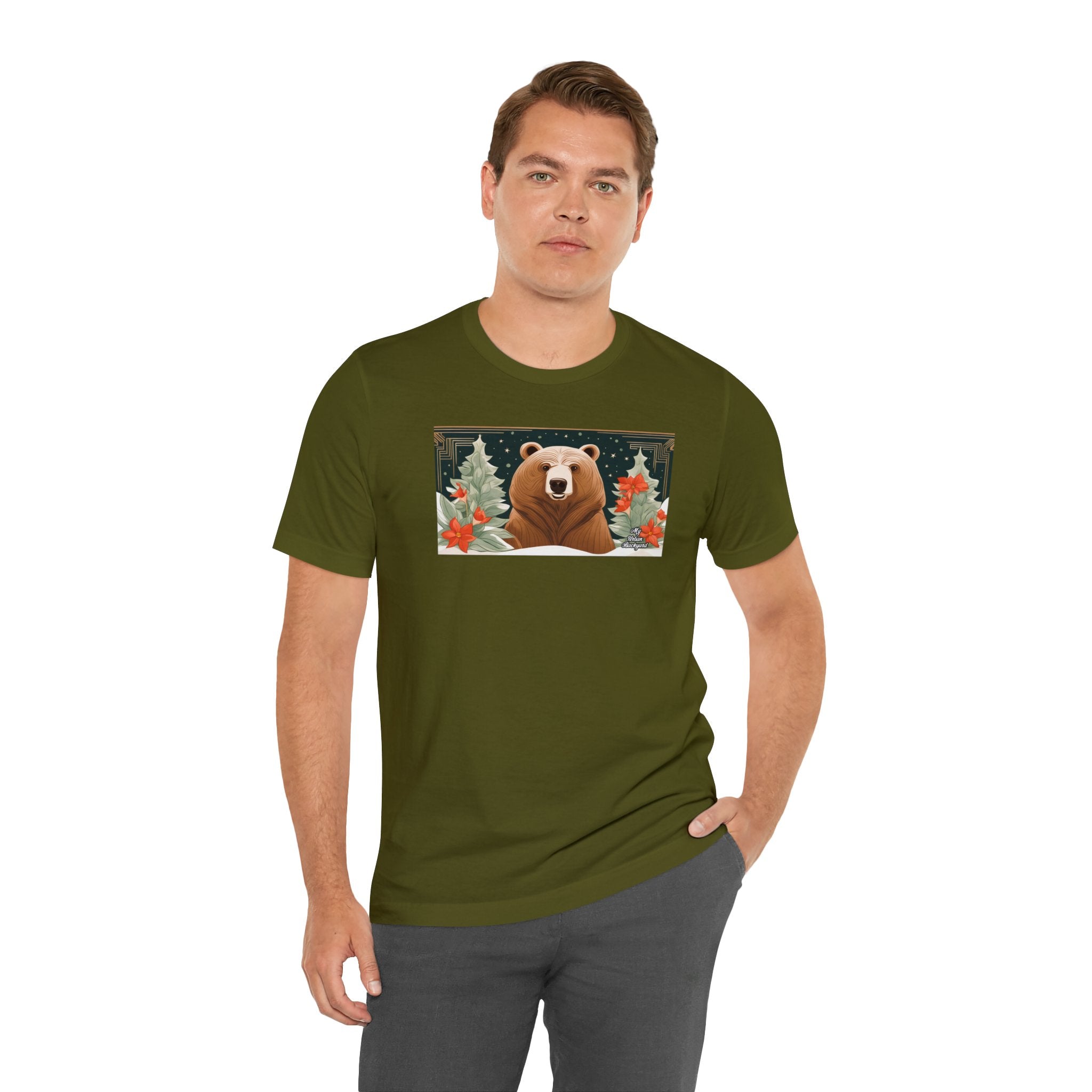 Art Deco Holiday Bear, Soft 100% Jersey Cotton T-Shirt, Unisex, Short Sleeve, Retail Fit