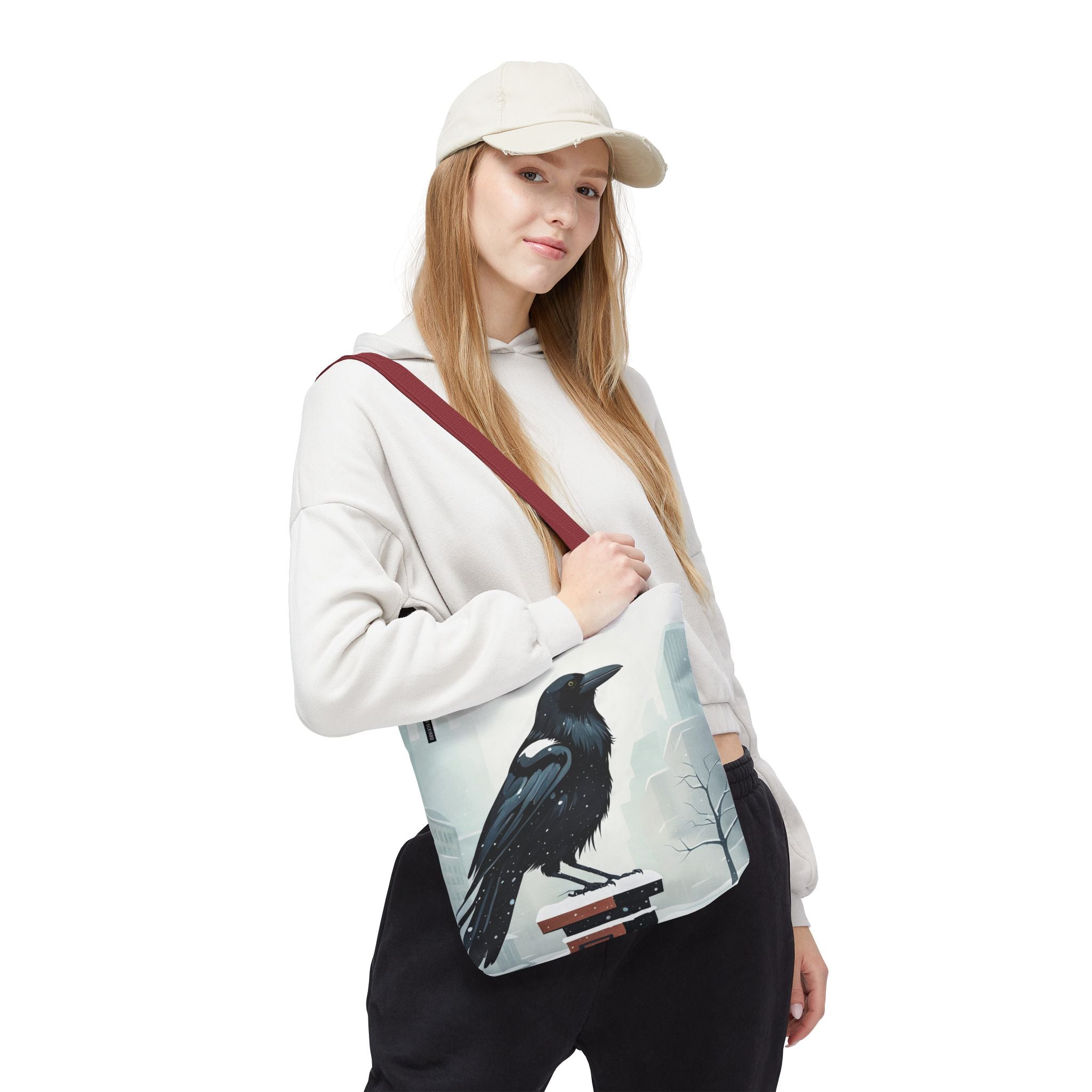 Winter Crow Tote Bag with Cotton Handles For Everyday Use, 3 Sizes