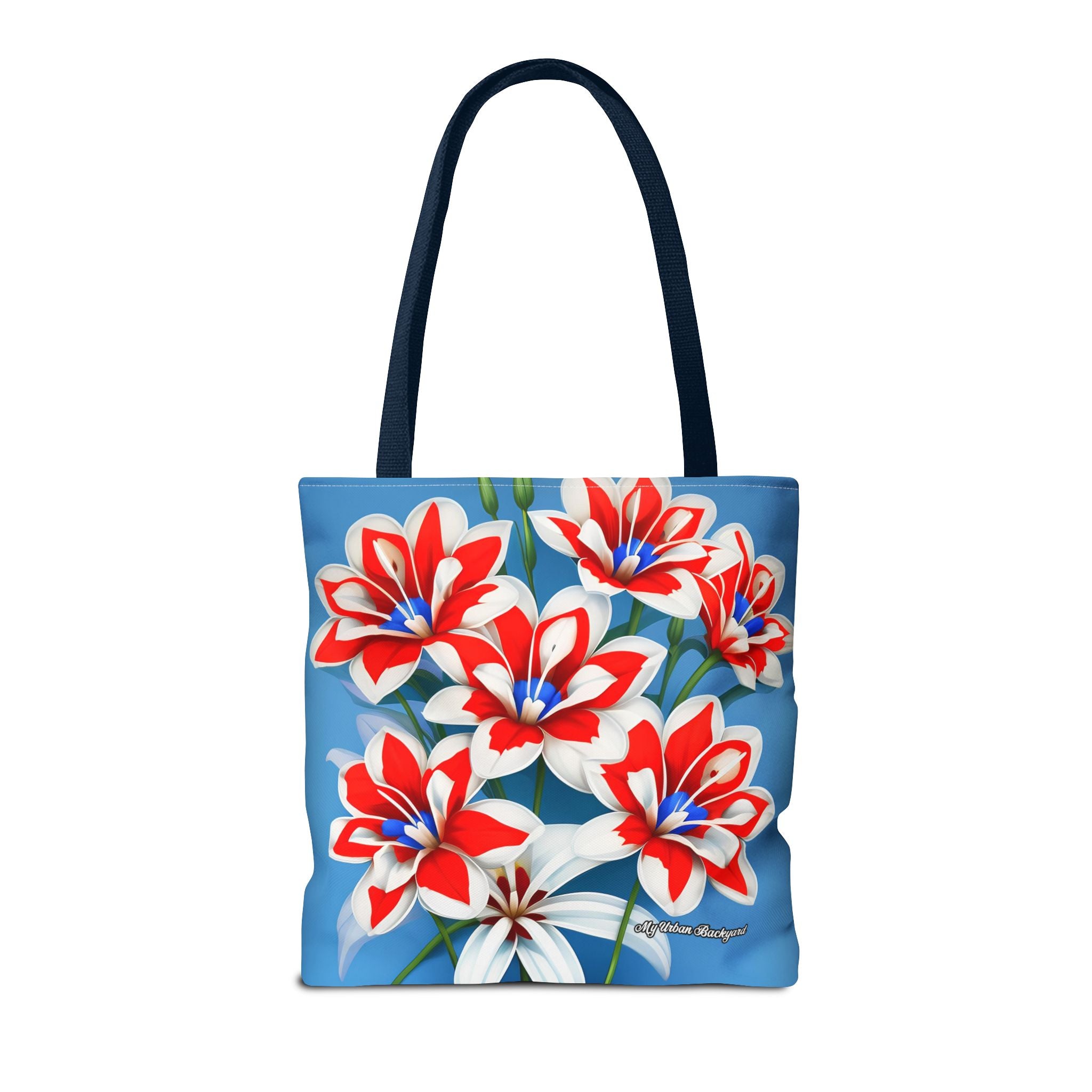 Bouquet of Red White and Blue Flowers Tote Bag with Cotton Handles For Everyday Use, 3 Sizes
