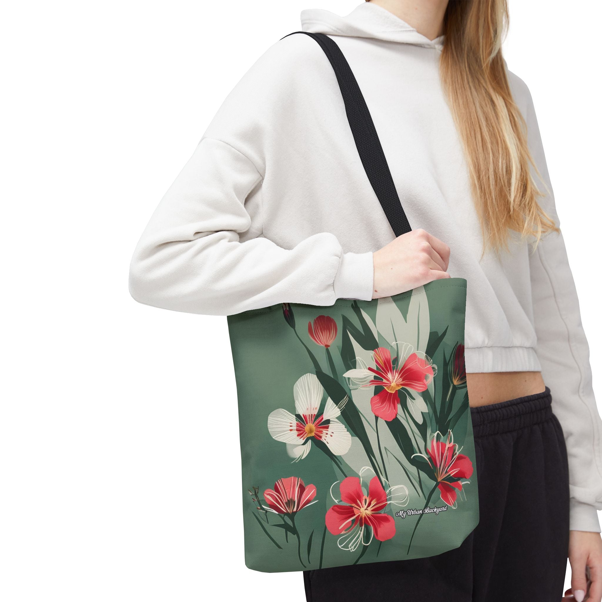 White and Red Wildflowers Tote Bag with Cotton Handles For Everyday Use, 3 Sizes