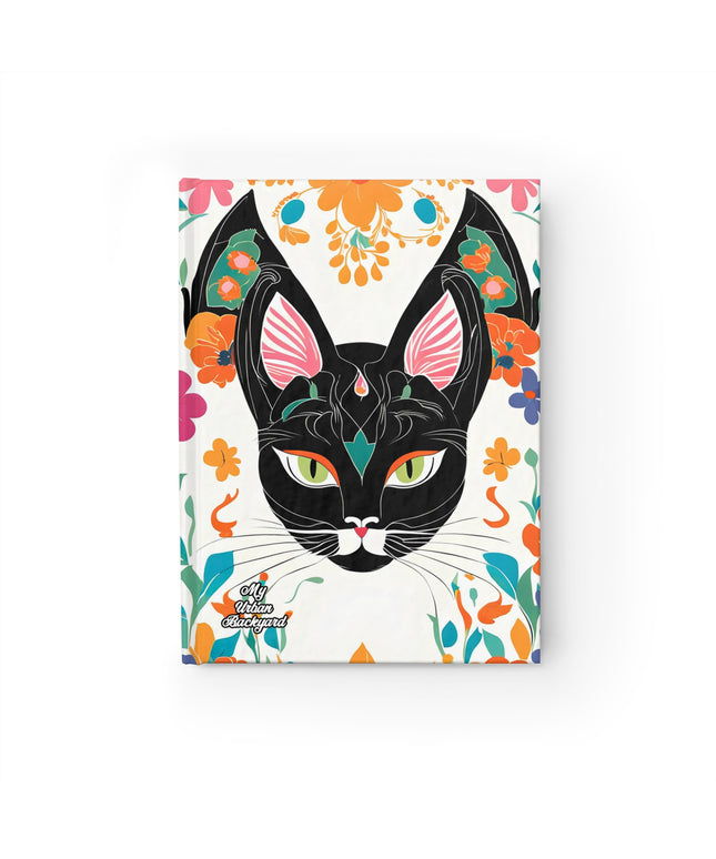 Black Cat with Green Eyes & Flowers, Hardcover Notebook Journal - Write in Style