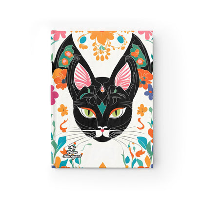Black Cat with Green Eyes & Flowers, Hardcover Notebook Journal - Write in Style