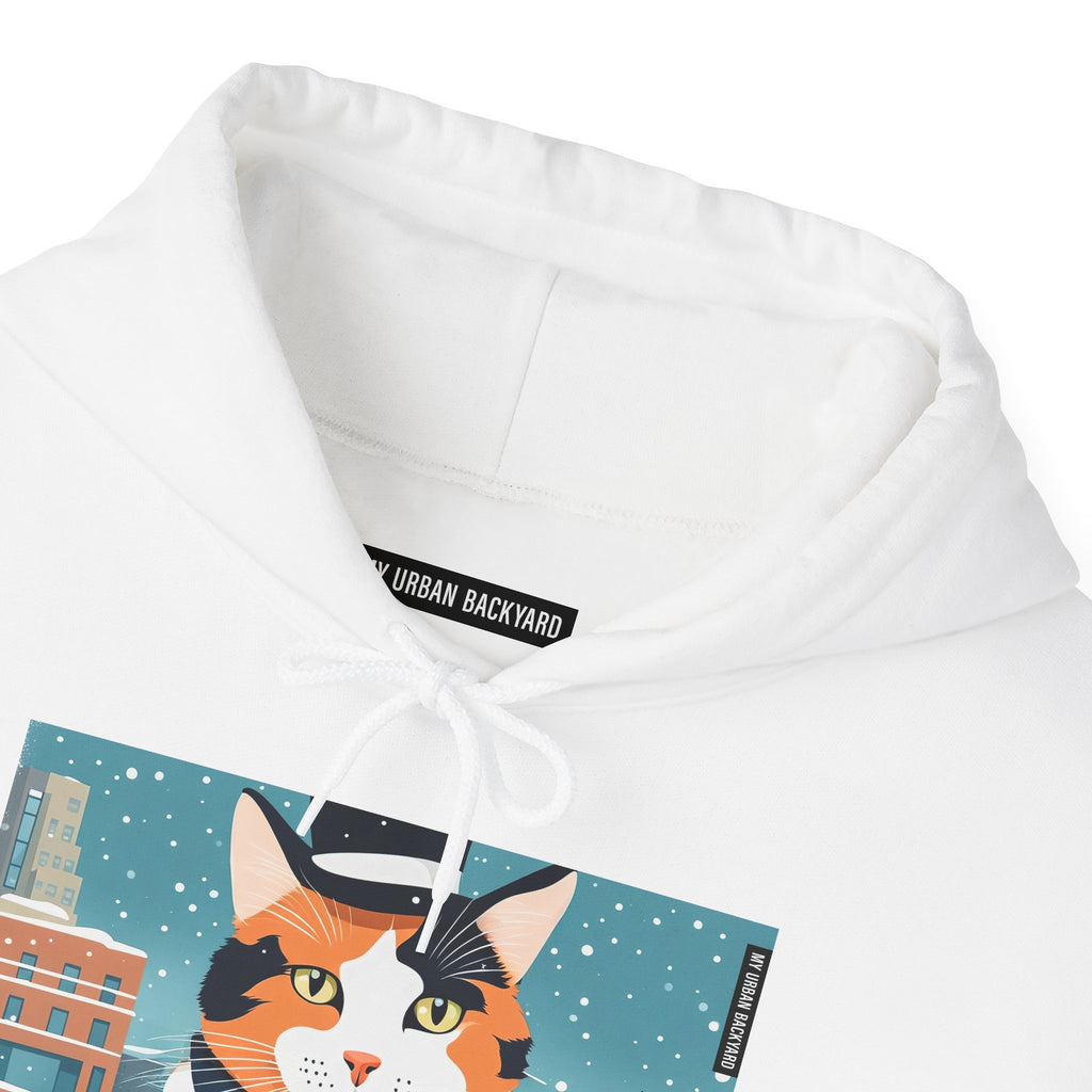 Calico Cat in Snow Hoodie — Cozy Winter Cat Lover Sweatshirt