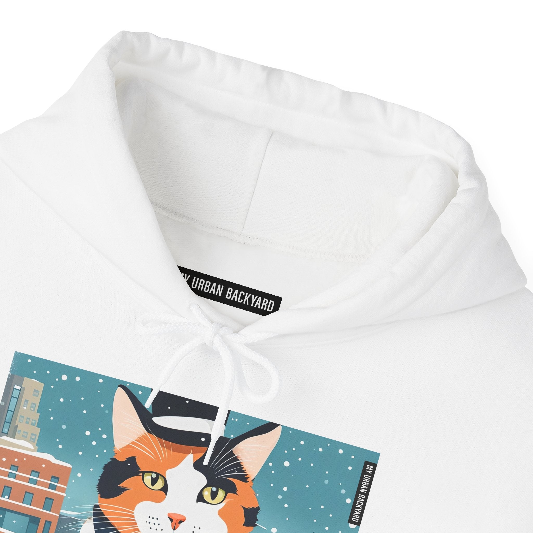 Calico Cat in Snow Hoodie — Cozy Winter Cat Lover Sweatshirt