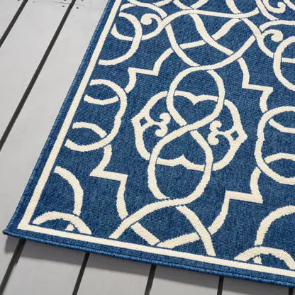 Outdoor Rug, Navy Blue and Ivory, 7'6" x 5'3"