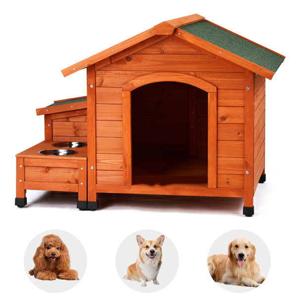 Fir Wood Dog And Cat House, Green Asphalt Roof, Outdoor Animal Shelter, Golden Red