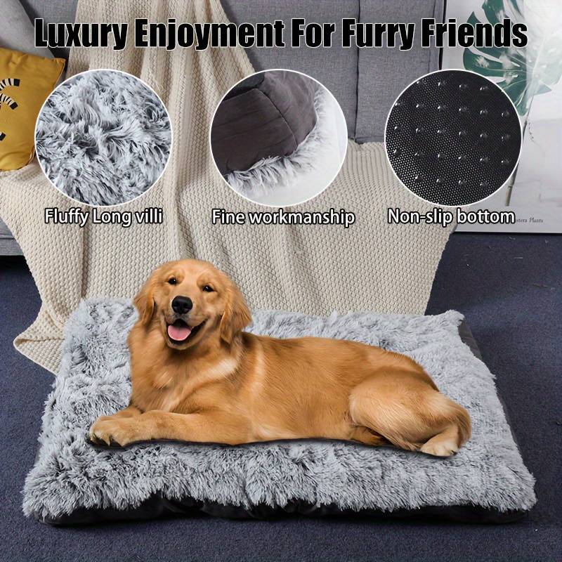 Long Plush Cozy Warm Pet Dog Bed, Washable Anti-Slip Kennel Mats