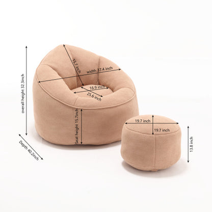 Bean Bag Chair With Footrest, Compressed High Pressure Foam, Tan