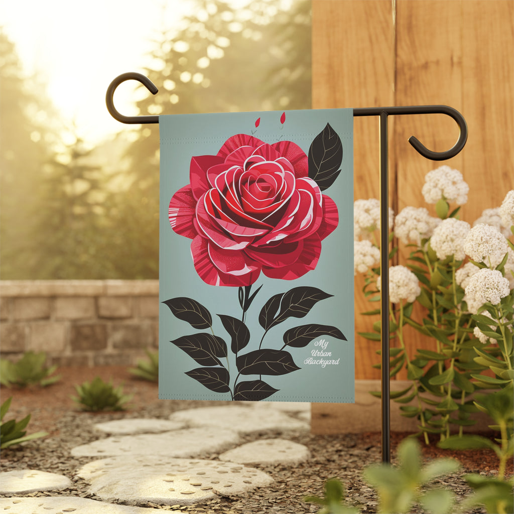 Red Rose Flower, Garden Flag for Yard, Patio, Porch, or Work, 12"x18" - Flag only