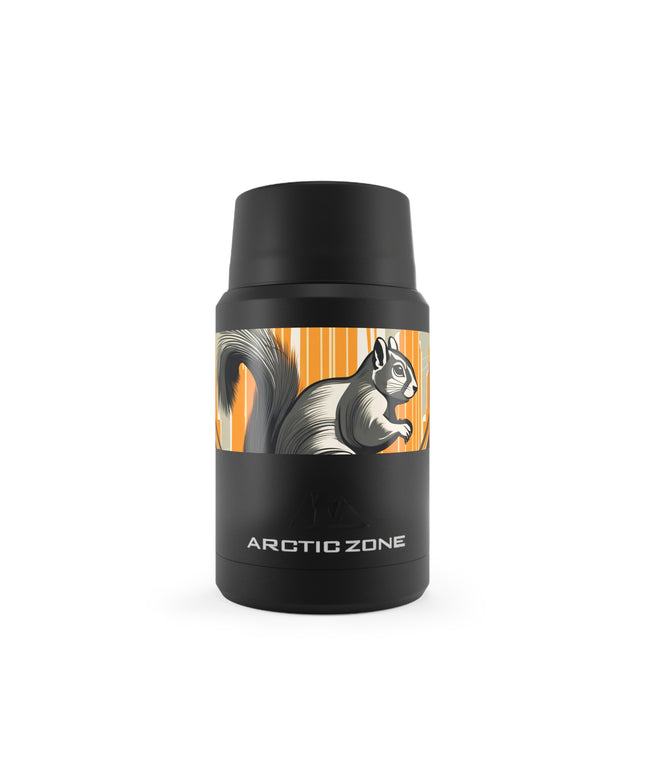 Art Deco Squirrel, Reusable Insulated Food Storage Container with Spoon – 16.9oz