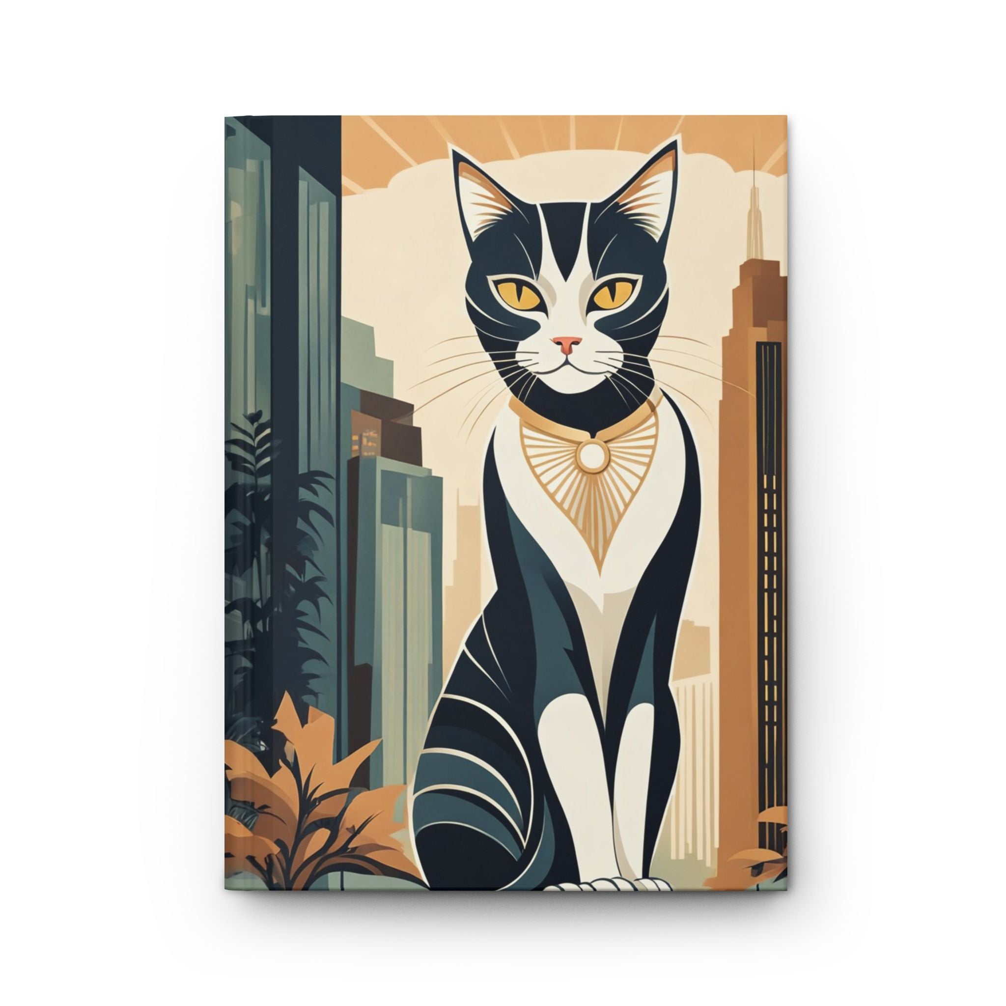 Art Deco City Cat Hardcover Journal (Blank Pages)