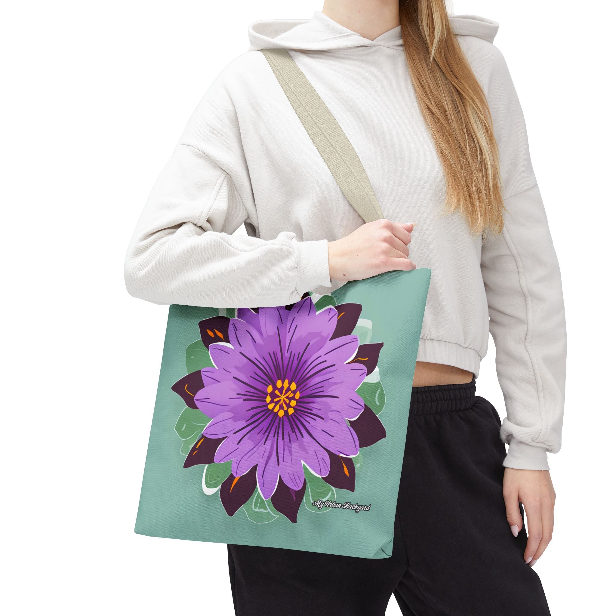Purple Flower Tote Bag with Cotton Handles For Everyday Use, 3 Sizes