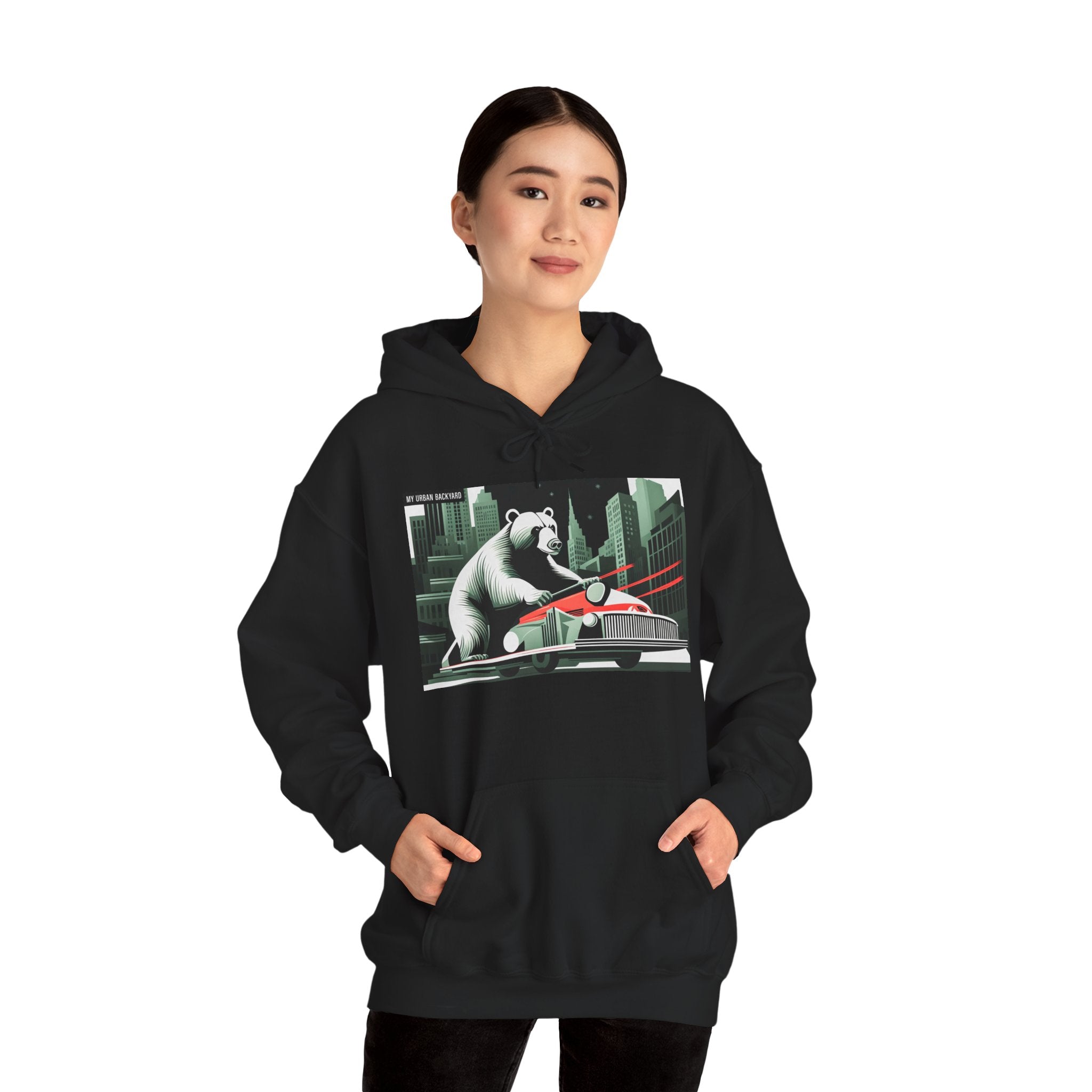 Bear in the City, Unisex Hoodie w Front Pocket