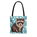 Young Raccoon w Flowers Tote Bag with Cotton Handles For Everyday Use, 3 Sizes