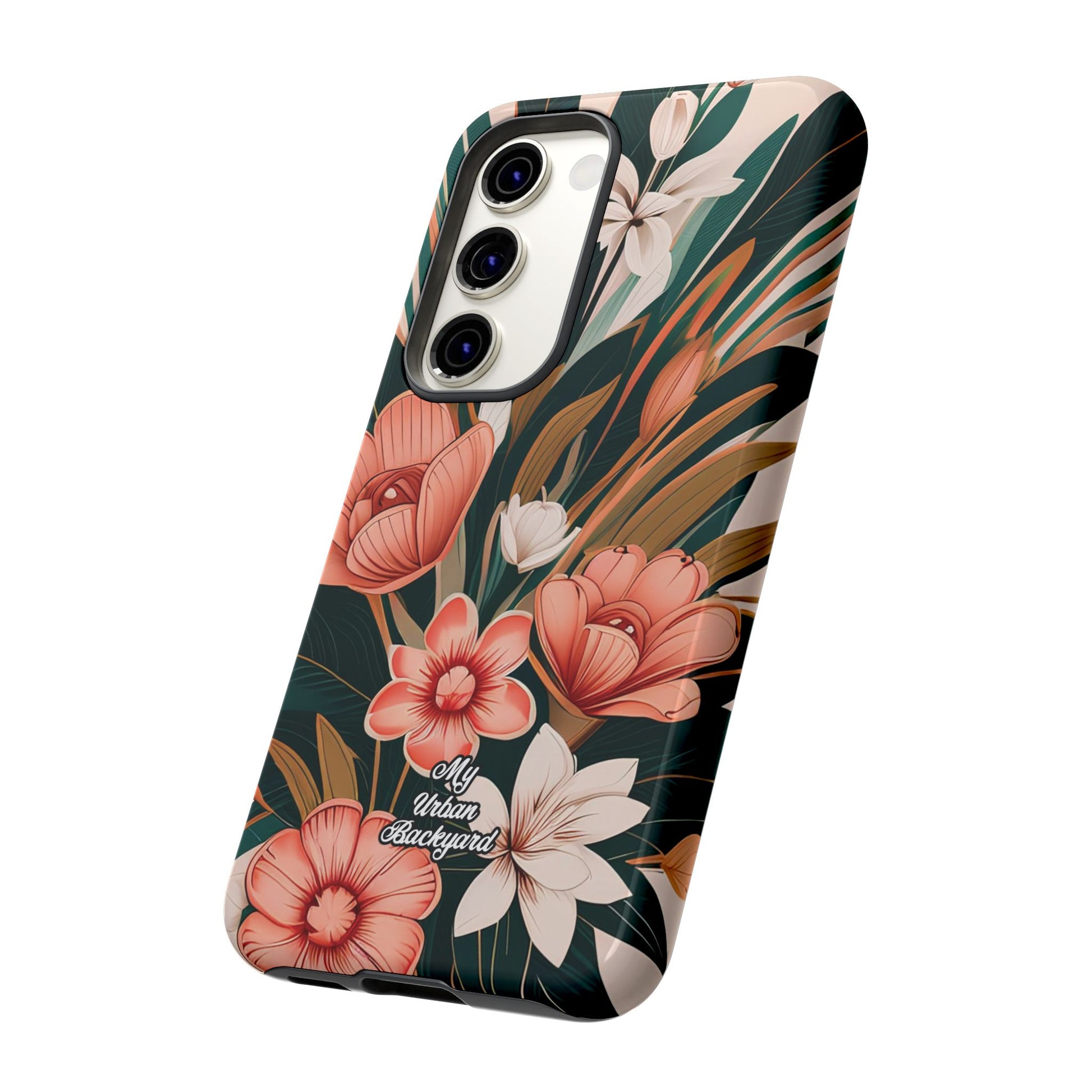 Peach Art Deco Flowers, Cell Phone Case - Apple, Samsung, Google Pixel