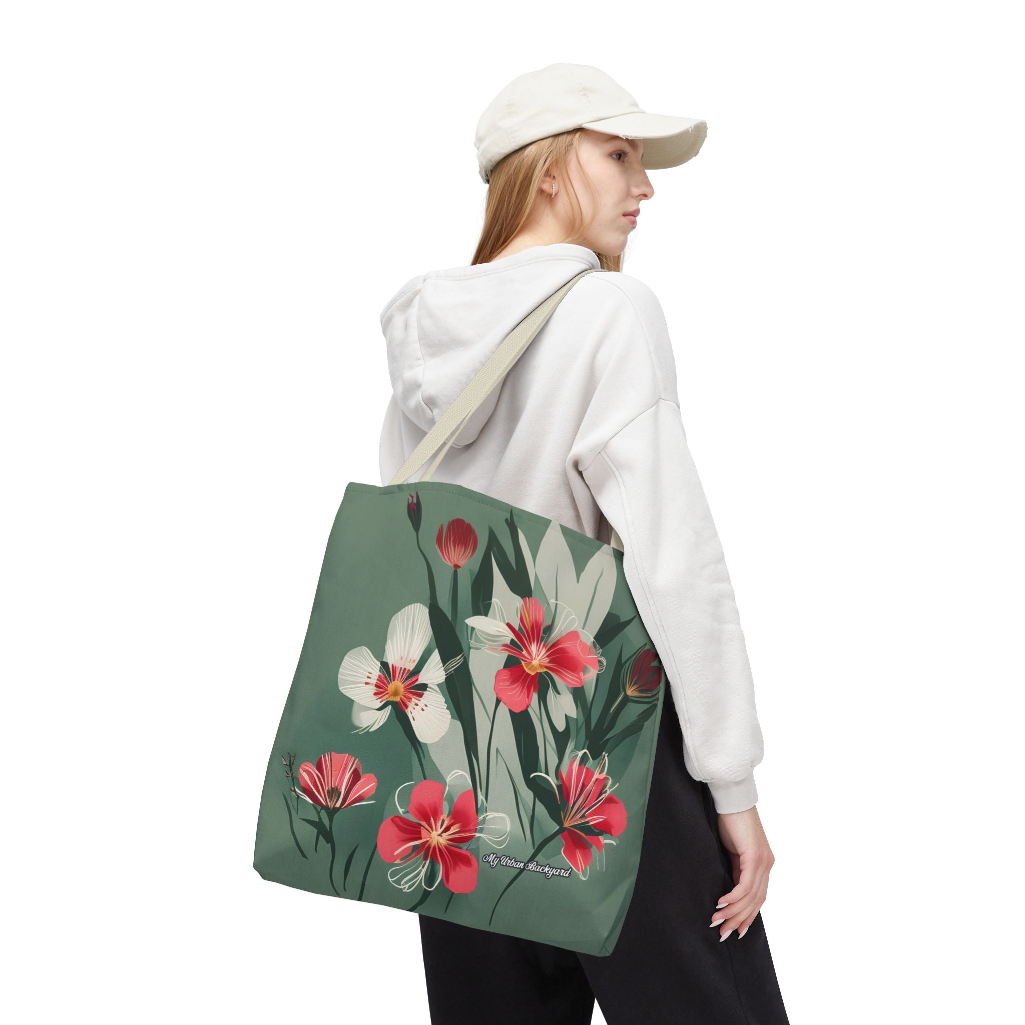 White and Red Wildflowers Tote Bag with Cotton Handles For Everyday Use, 3 Sizes