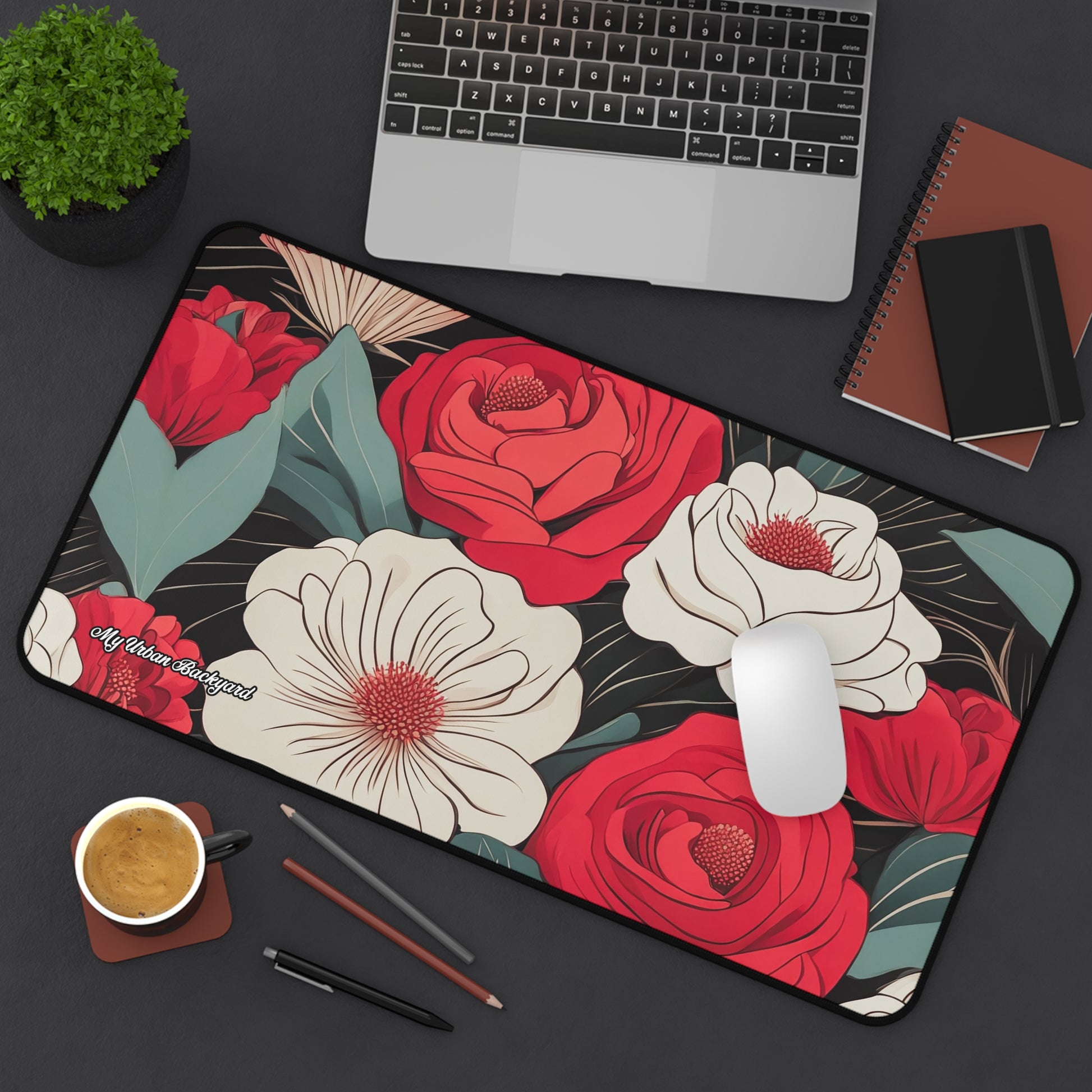 Floral Desk Mat, Elegant Workspace Accessory, Home Office Decor, Mother's Day Gift, Floral Keyboard Pad, 3 Sizes