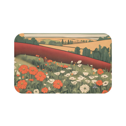 Wildflowers and Rolling Hills, Memory Foam Bath Mat - Cozy Bathroom Essential